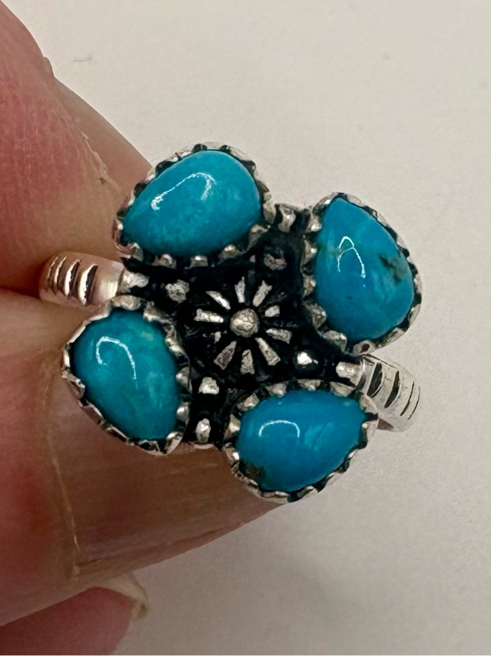 Sterling Silver Sleeping Beauty Turquoise Flower Cluster Ring Size 7